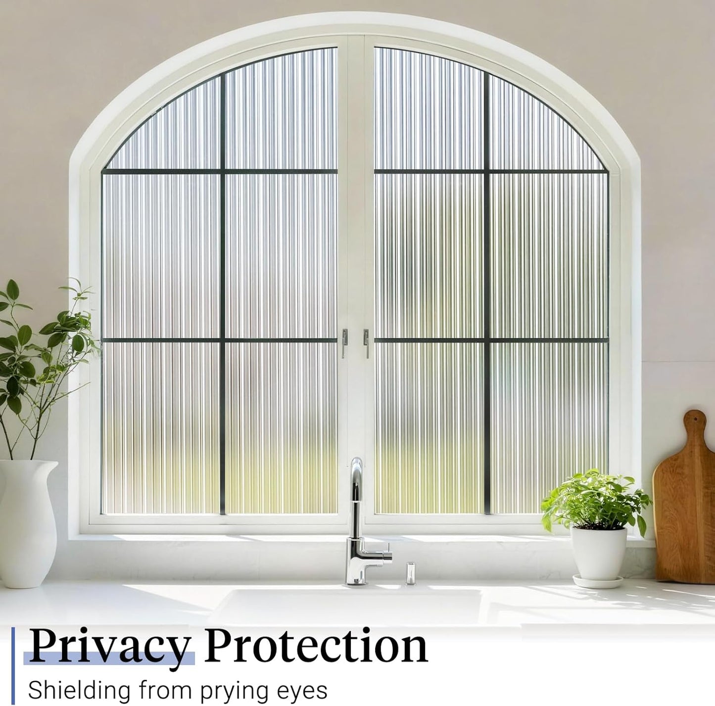 Haton Reeded Glass Window Privacy Film, Static Cling Non-Adhesive Frosted Film, UV Blocking Heat Control Removable Window Sticker for Bathroom Door Home Office, 17.5" x 78.7"