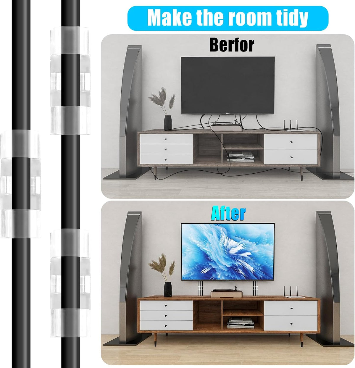 XHF 50pcs Medium Self Adhesive Cable Clips White,Wire Clips Cable Management Wire Organizer Cord Holder for Under Desk, Car, Wall, TV PC Ethernet Cable