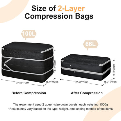 Comforter Storage Bag - Large Capacity Bedding Storage Bags Ultra Space Saving Self Compression Organizer, Washable Compression Bags for Storage Comforter Blanket Duvet Pillow, 2-Pack, Beige