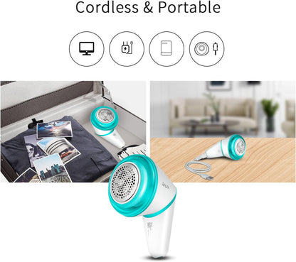 SALAV Lint Shaver Fabric Remover Batteryfree USB Rechargeable Cordless Portable with Brush for Home and Travel, Ice Blue, LR-01
