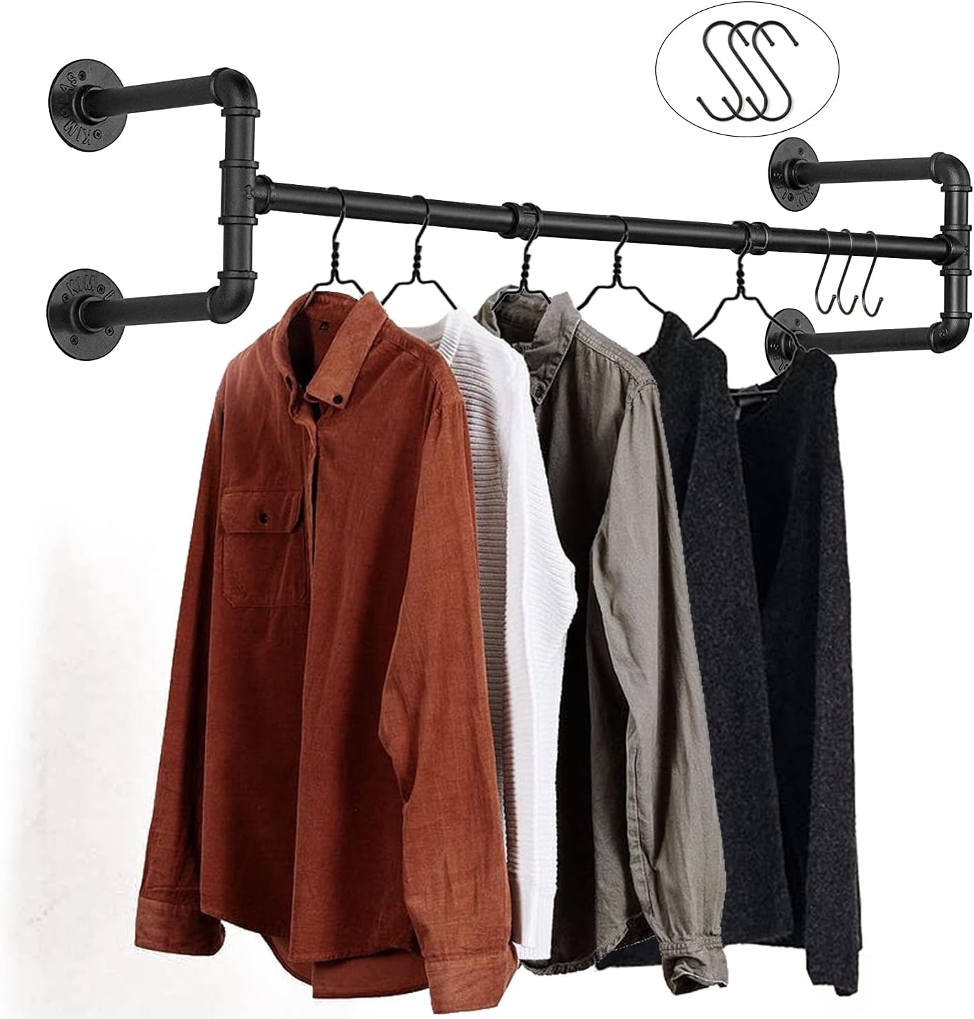 Gold Wall Mount Iaundry Drying Rack - 54" Pipe Garment Rack, Portable Heavy Duty Iron Closet Hanger Rod, Modern Metal Detachable DIY Hanging Bar for Laundry Room and Closet Storage