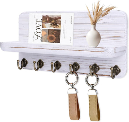 Key Holder for Wall, Mail Organizer Wall Mount with 6 Hooks Wooden Hanging Key Rack for Home Decor, Hallway, Entryway (Brown)