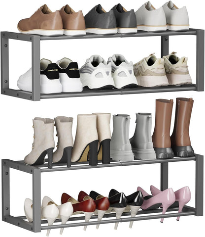 Homeiju Hanging Shoe Organizer,2 Pack Wall Mounted Shoe Rack Holds 12 Pairs,Space Saving Metal Wall Shoe Rack,Hanging Shoe Rack Shoe Holder for Small Space,Entryway,Closet,RV,Camper（Black