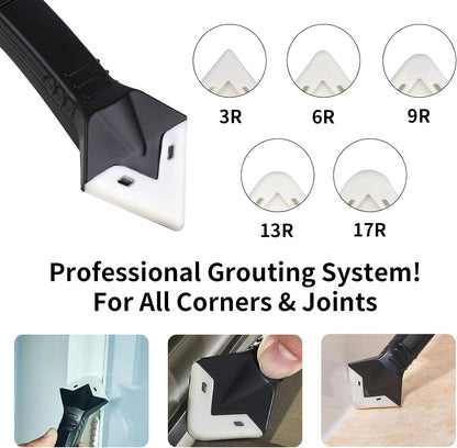 3 in 1 Caulking Tool Kit: 1 Steel Scraper & 5 Silicone Pads - Grout Remover and Sealant Finisher for Bathroom, Kitchen, Tile Joints