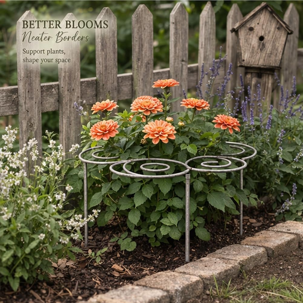 Metal Plant Support Ring for Garden, Peony Cage Stand, Indoor Pots, Flower Hoop, Decorative Grow Through Rings, Stackable Houseplant Stake, Dahlia Cage, Outdoor Orchid Clip(1PC,Medium)