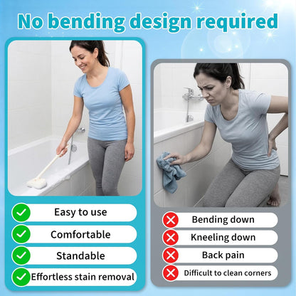 Tub Brush Scrubber with Long Handle, Durable Tub Scrubber with 4 Versatile Cleaning Heads, No-Scratch, Powerful Deep-Clean Tile Scrubbers, for Shower Bathroom Kitchen Bathtub Toilet