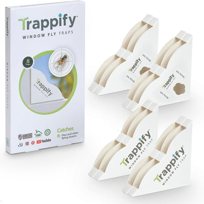 Trappify Window Corner Fly Trap | Fruit Fly Traps for Indoors | 8 Pack | Double-strength adhesive, recycled paper, sticks to window corners, kitchens, patios, no lures, 4 to 24-pack