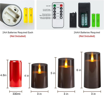 Raycare Flameless Electronic Pillar Candles with Remote Control and Timer- Battery Operated Realistic Flickering LED Fake Candle for Home, Wedding, Valentine's Day, Decor,White,Set of 2(3"x6"6")