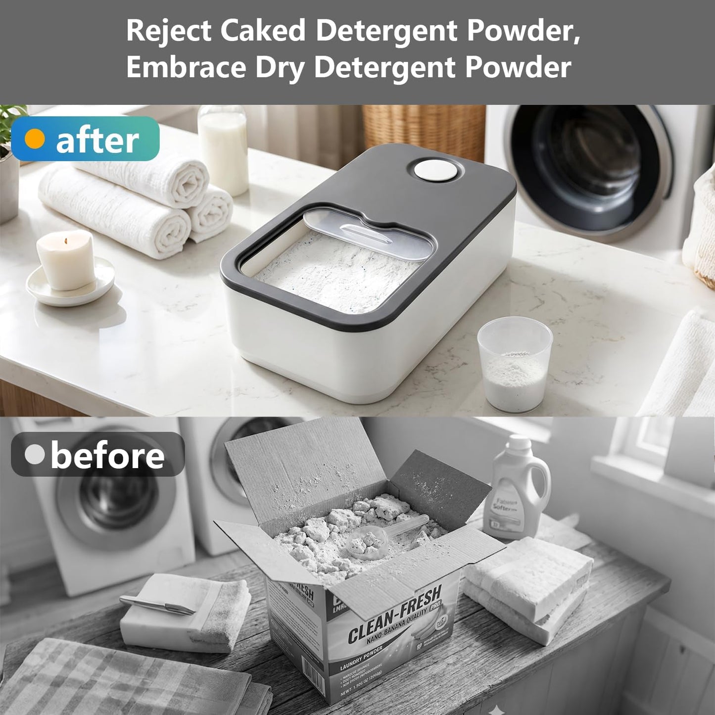 2.6GAL Laundry Powder Container, Powder Laundry Detergent Container, Plastic Laundry Powder Dispenser with Scoop & Lid, Laundry Pods & Scent Beads Container, Laundry Room Storage Containers