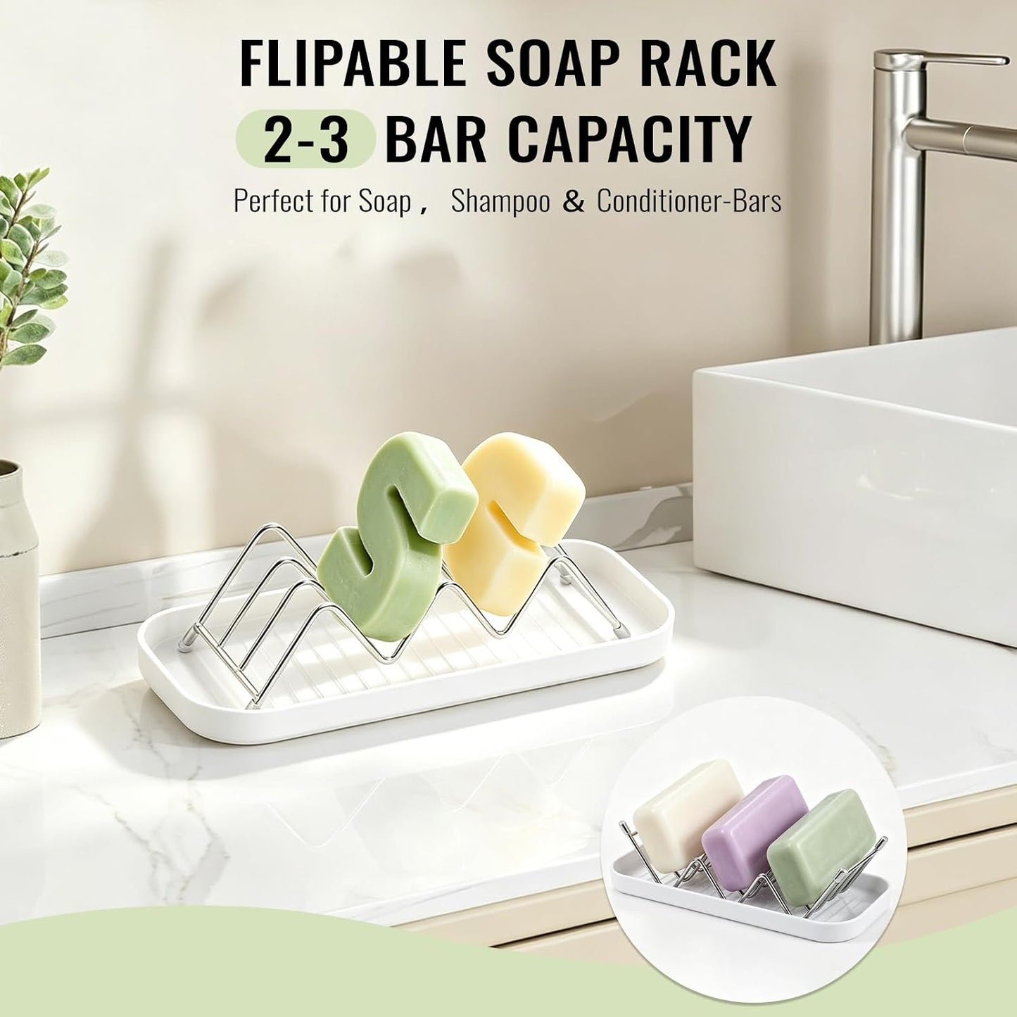 Wavy Soap Dish for Shower，Stainless Steel Self Draining Shampoo Bar Holder with Drip Tray，Rustproof Quick Dry Organizer for Shampoo Bars Conditioner Bars & Bar Soap，Bathroom Kitchen Sink