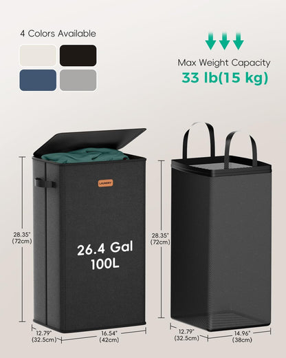 150L 2-Section Laundry Hamper with Lid – Removable Bag, Double Compartment Clothes Hamper for Bathroom, Bedroom, Dorm & Laundry Room
