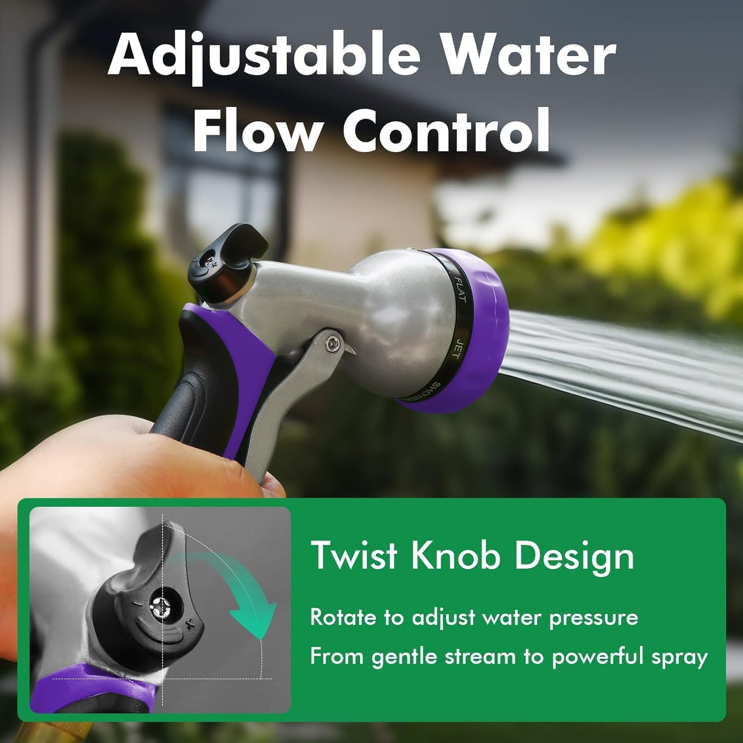 RESTMO Garden Hose Nozzle, Heavy Duty Metal Water Hose Nozzle with 7 Adjustable Spray Patterns, High Pressure Hand Sprayer with Flow Control for Watering Plants & Lawns, Washing Cars & Pets
