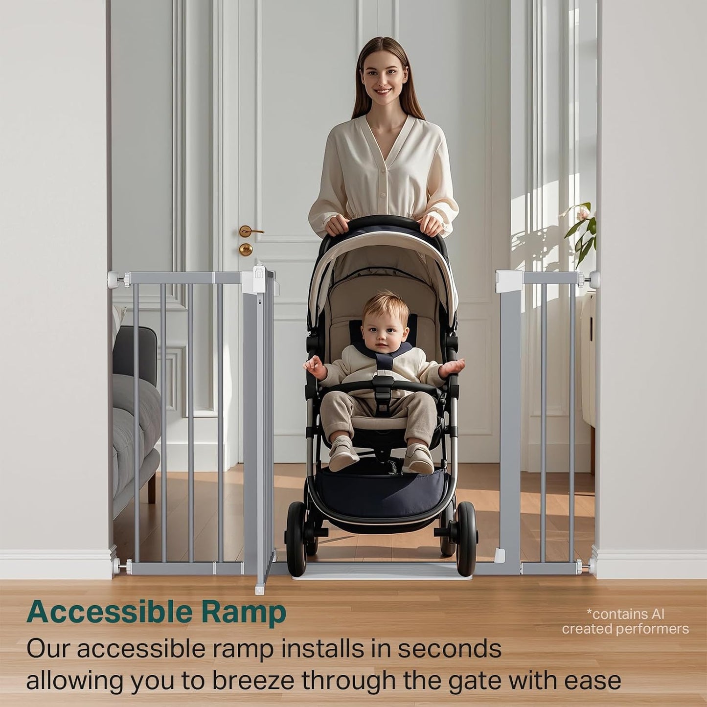 Cumbor 29.7-48" Baby Gate for Stairs, Mom's Choice Awards Winner-Dog Gate for Doorways, Auto Close Safety Pet Gate for Dogs Indoor, Easy Install Pressure Mounted Child Gate with Walk Thru Door, Brown