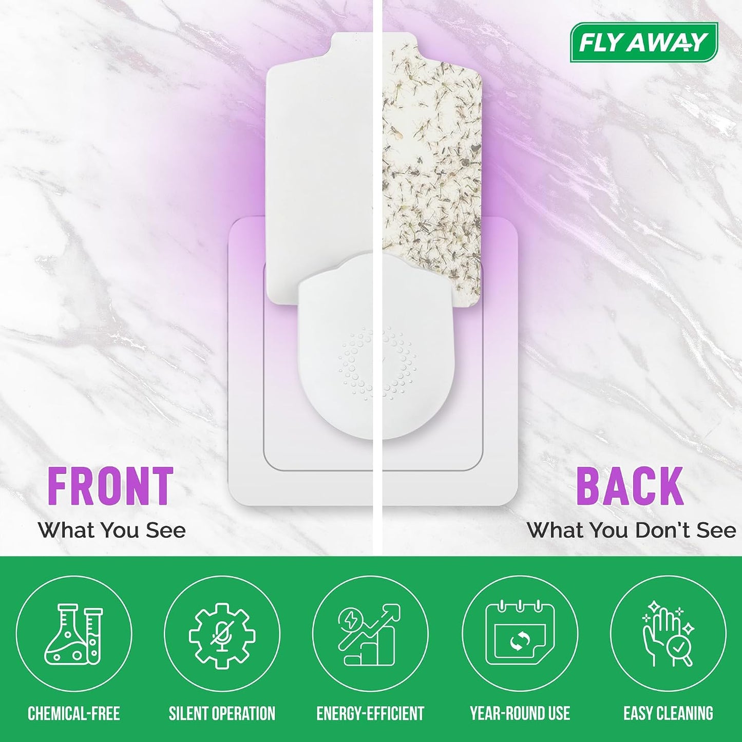 Fly Away Indoor Fly Trap Plug-in (2 Pack) with 6 Refills – Catches Fruit Flies, Gnats & Small Flying Insects – Silent, Non-Toxic Sticky Trap with UV Light