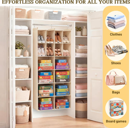 Ofiray-home 6 Tier Hanging Closet Organizer, 16 Compartments Sweater Organizer for Closet with 3 Sturdy Hooks, Closet Organizers and Storage, Wardrobe, Rv, Garment Rack, Grey