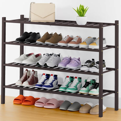Smiry Bamboo Shoe Rack, 3 Tier Free Standing Wooden Shoe Organizer, Stackable Wood Shoe Storage Shelf for Closet, Entryway, 12 Vertical Slats, 2+1 Stack Standard Legs, 26.8"x11"x19.5", Natural