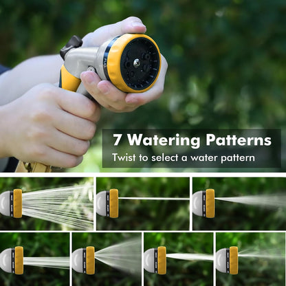 RESTMO Garden Hose Nozzle, Heavy Duty Metal Water Hose Nozzle with 7 Adjustable Spray Patterns, High Pressure Hand Sprayer with Flow Control for Watering Plants & Lawns, Washing Cars & Pets