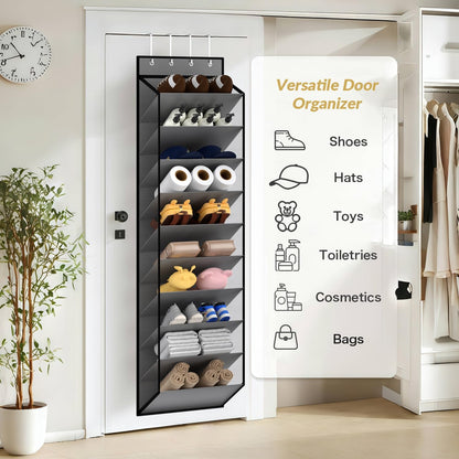 KEEPJOY Over the Door Shoe Organizer, Hanging Shoe Organizer with 4 Hooks, Shoe Holder with 14 Mesh Pockets Closet Door Shoe Storage Bag (White-2Pack)