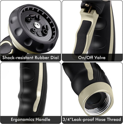 RESTMO Hose Nozzle with Easy Self-Lock Trigger, Heavy Duty Metal Water Hose Sprayer with 9 Spray Patterns and On/Off Valve, Ideal for Outdoor Lawn & Garden Watering, Car & Pet Washing