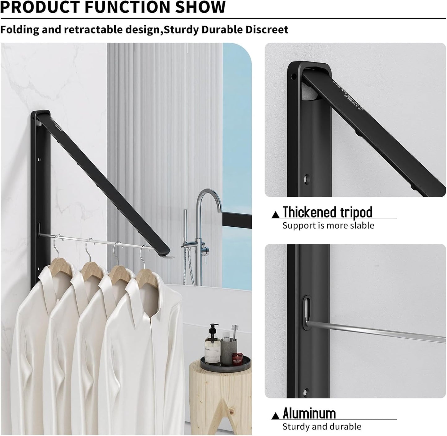 Retractable Clothes Drying Rack for wall clothes hanger rack for Laundry | Folding Hanger Rack Laundry Hanger Dryer Rack, Easy to Install, Closet Storage Organization, Space Saving Aluminium,Walnut