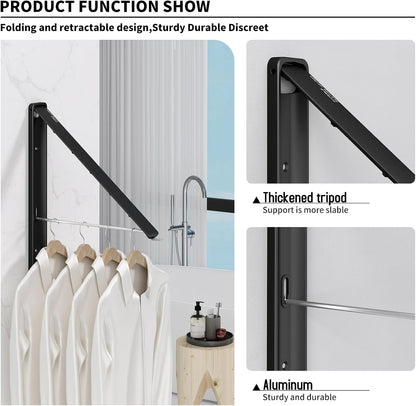 Retractable Clothes Drying Rack for wall clothes hanger rack for Laundry | Folding Hanger Rack Laundry Hanger Dryer Rack, Easy to Install, Closet Storage Organization, Space Saving Aluminium,Walnut