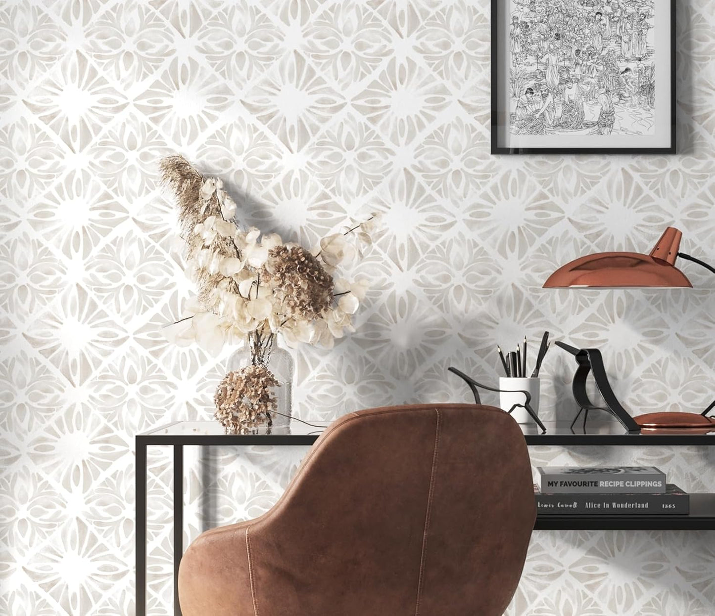 Boho Wallpaper Neutral Peel and Stick Wallpaper 78.7"x17.3" Geometric Wall Paper Beige and White Contact Paper Textured Removable Vinyl Waterproof for Bedroom Farmhouse Kitchen Bathroom