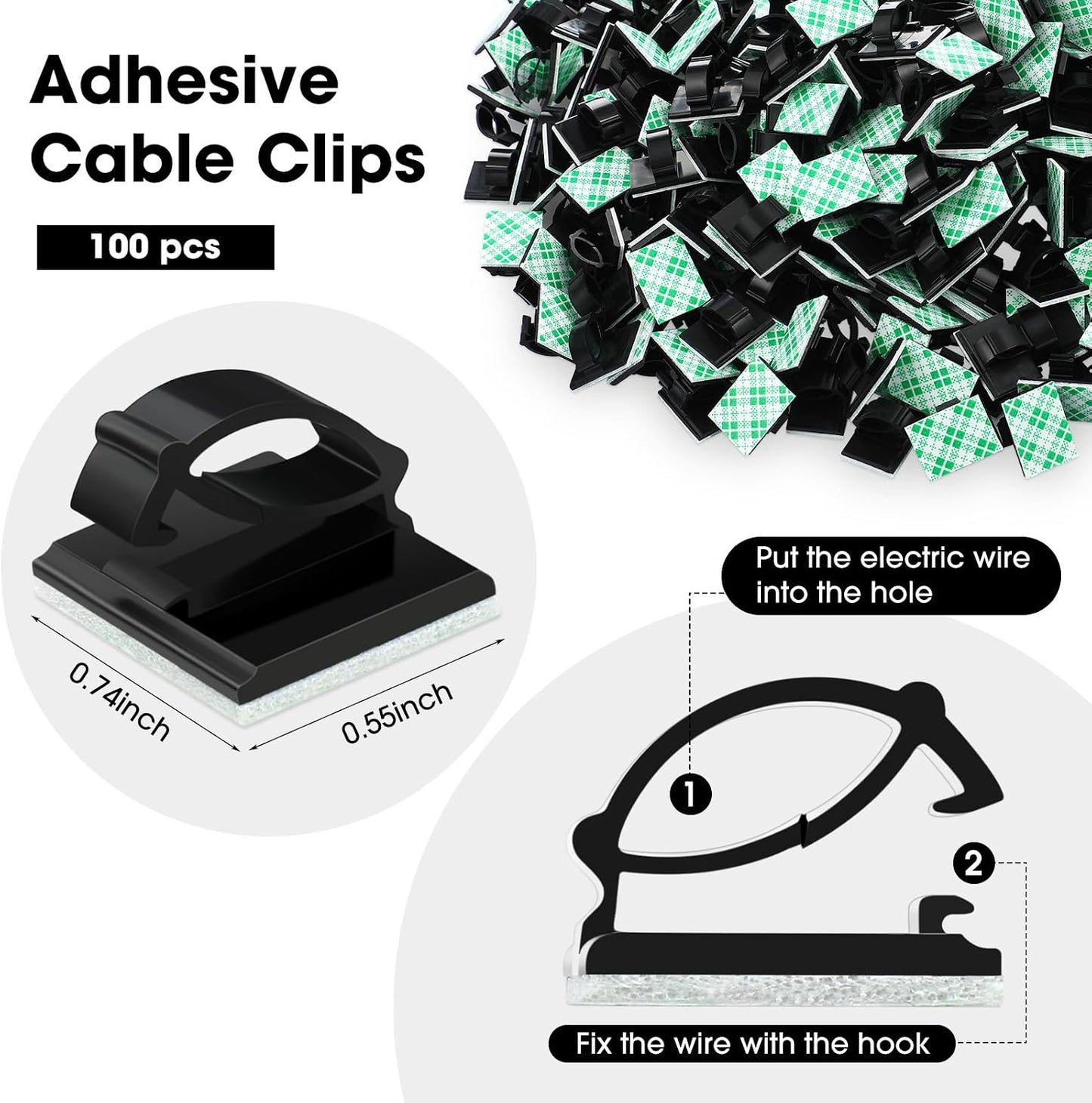 Eboot 100 Pieces Adhesive Cable Wire Clips Strong Cord Clips Wire Holders Cable Cord Management Straps Clamps Tie Holder for the Wall, Under Desk, Car, Office and Home