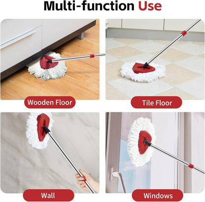 ANREKEYH Spin Mop Replace Head, Base, Handle Compatible with O Cedar EasyWring Microfiber Spin Mop, 2 Mop Refills Replacement Heads, 30-58in Mop Handle and 1 Mop Base Combo Set (White (1-Tank System))