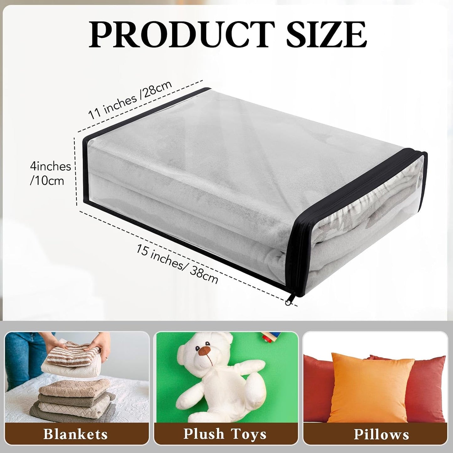 Riakrum 30 Pack Clear Zippered Storage Bags, 15x11x4 inches, Vinyl Plastic Sweater Sheet Organizers Storage Bags, PVC, for Clothes, Sheet, Blankets, Fabrics Organizers (White)