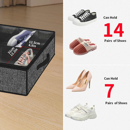 Onlyeasy Sturdy Under Bed Shoe Storage Organizer, Set of 2, Fit 12 to 24 Pairs, Underbed Shoes Closet Storage Solution with Clear Window, Breathable, L29.3 x W23.6 x H5.9, Linen-like Black, MXAUBSB2P