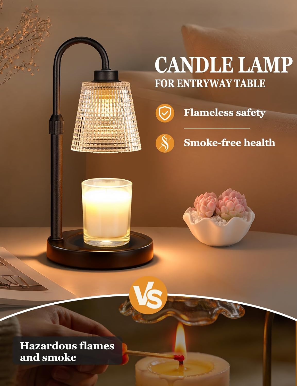 Candle Warmer Lamp with Timer Dimmable, Wax Warmer for Scented Jar Candles, Adjustable Height Candle Lamp for Home Decor, Birthday Gifts for Women Mom House Warming Gifts, Matte Black