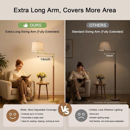 G-SAFAVA Real Wood Floor Lamps for Living Room Bedroom, 62.5" Mid Century Modern Lamp Gold Standing Tall Arc Lamps with Foot Switch, Floor Lamps for Nursery Office Decor Corner Reading Room Light