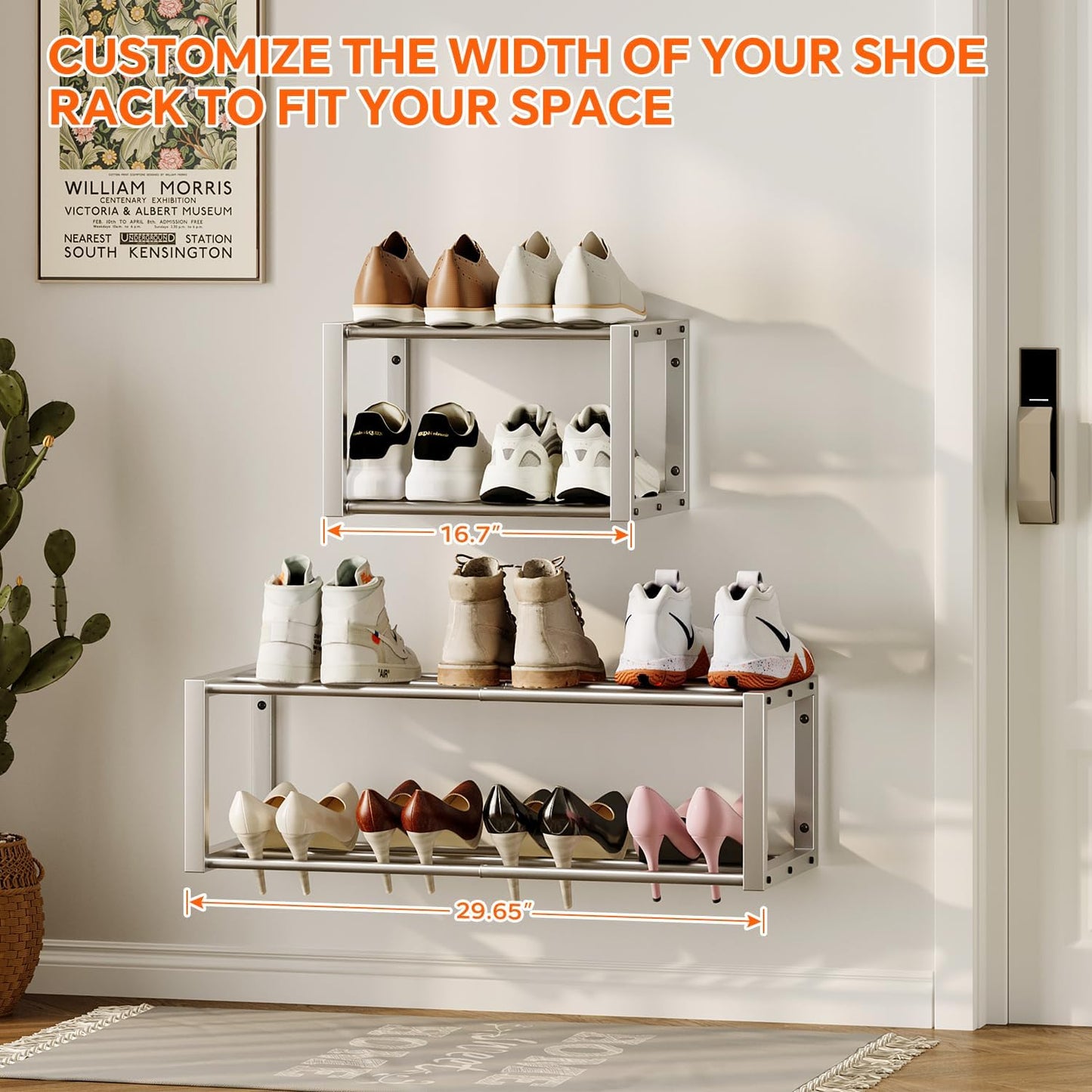 Homeiju Hanging Shoe Organizer,2 Pack Wall Mounted Shoe Rack Holds 12 Pairs,Space Saving Metal Wall Shoe Rack,Hanging Shoe Rack Shoe Holder for Small Space,Entryway,Closet,RV,Camper（Black