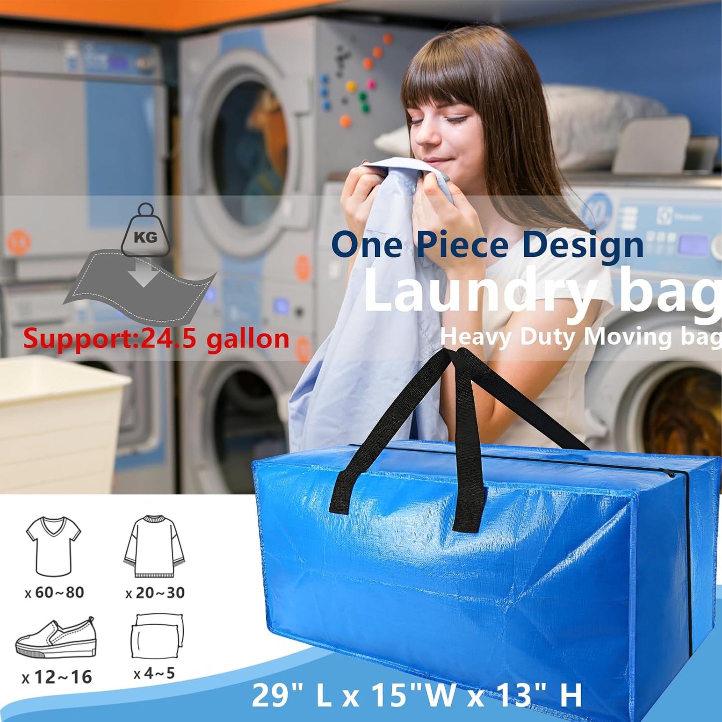 Heavy Duty Extra Large Blue Moving Bags with Strong Zipper Backpack Handles | 4 Pack Clothes Storage Bags Totes Space Saving Moving Boxes Bins Packing Bags for College Dorm Compatible with Ikea Frakta