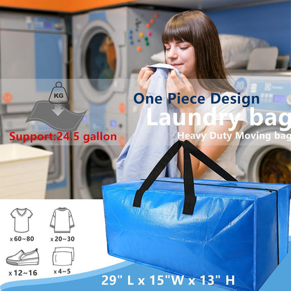 Heavy Duty Extra Large Blue Moving Bags with Strong Zipper Backpack Handles | 4 Pack Clothes Storage Bags Totes Space Saving Moving Boxes Bins Packing Bags for College Dorm Compatible with Ikea Frakta