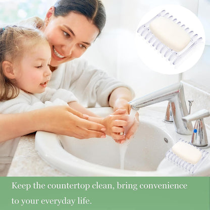 2 Pcs Plastic Bar Soap Holder Soap Tray Non-Slip Soap Saver Self Draining Soap Dish for Bar Soap Clear Soap Dryer for Shower Bathroom Kitchen Restaurant Counter