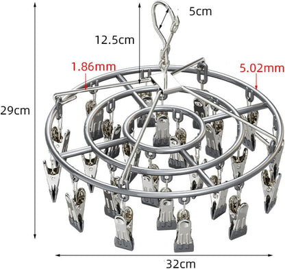 Drying Rack for Sock, Stainless Steel Sock Drying Rack with 24 Clips, Swivel Hook Windproof Hanger for Sock, Bras, Towel, Underwear, Laundry, Hat, Scarf, Pants, Gloves(Pink)