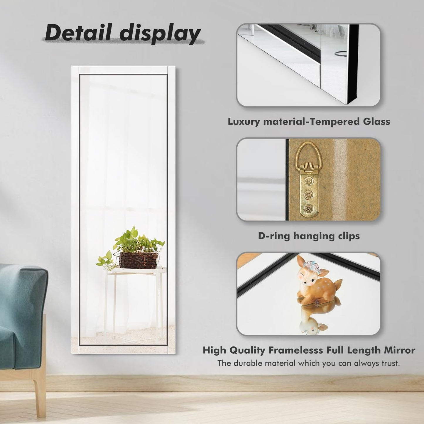 Syndra Modern Full Length Mirror Wood Frame, 65x24'' Large Floor Mirror with HD Tempered Glass & Wall Mount, Rectangular Standing Mirror for Bedroom, Living Room, Entryway, Farmhouse(Grey White Oak)