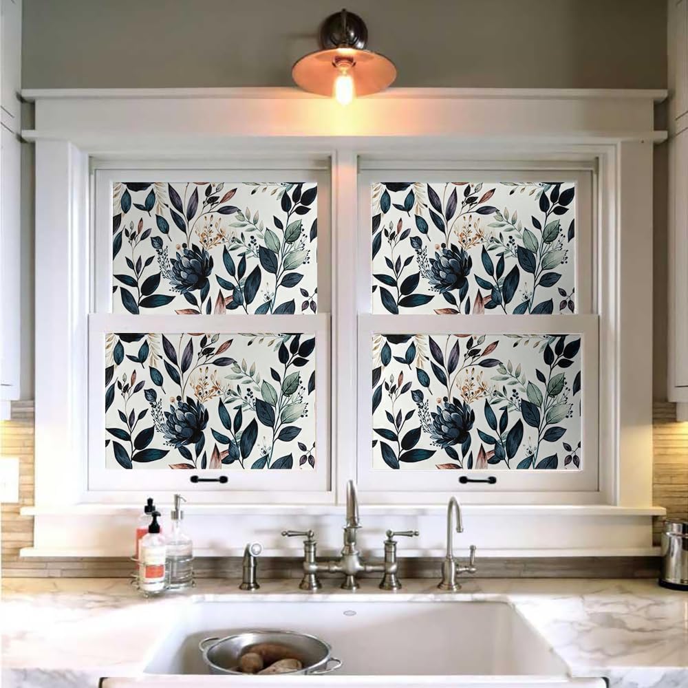 MuralPeel Dark Blue/Yellow Leaf Floral Peel and Stick Wallpaper Vintage Easy Peel Off Self Adhesive Removable Stick on Wall Paper for Kitchen Cabinet Renter Friendly