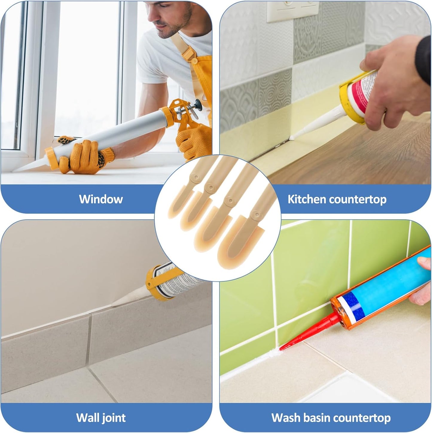 8PCS Rubber Caulking Tool Kit, Caulking Finishing Tool Rubber, Silicone Caulking Tool Caulk, Grout Sealant Applicator Tool, 4 Size Rubber Spatula Caulking Tool for Brick Skirting Kitchen Bathroom