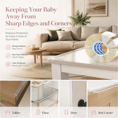 ZOMPAGO Baby Proofing Edge Protector Strip 1.4in x 13FT Clear Furniture Corner Guards for Toddlers Transparent Soft Sharp Edge Safety Bumpers Table Desk Fireplace Child Proof Protector Tape