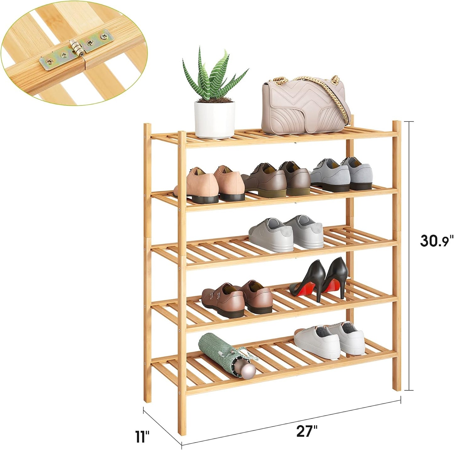 BMOSU 2-Tier Bamboo Small Shoe Rack Premium Stackable Shoe Shelf Storage Organizer for Hallway Closet Living Room Entryway Organizer (Black Bamboo)