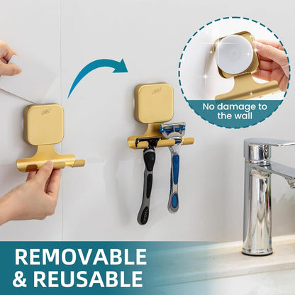 TAILI Suction Cup Razor Holder in Shower 2 Pack, Towel, Loofah, Shaver Holder for Bathroom Wall, Powerful Suction Cup Shower Hooks, Easy to Install and Reuse, White