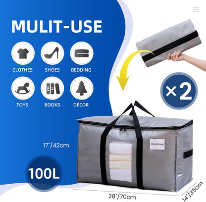 TAILI Extra Large Moving Bags, 4 Pack Blue Heavy Duty Totes For Storage with Visible Window, Wrap Around Handles, Storage Bags for Space Saving, Alternative to Moving Boxes