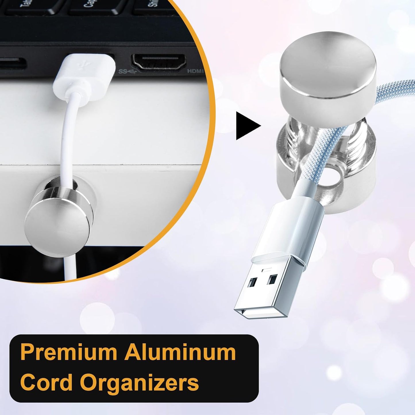 3pcs Cable Anchors for Desk, Adhesive Metal Cord Organizers, Adjustable 2-in-1 Cord Clips Charger Cable Management for Nightstand Office Home Desktop Wall- Gold & Copper & Black