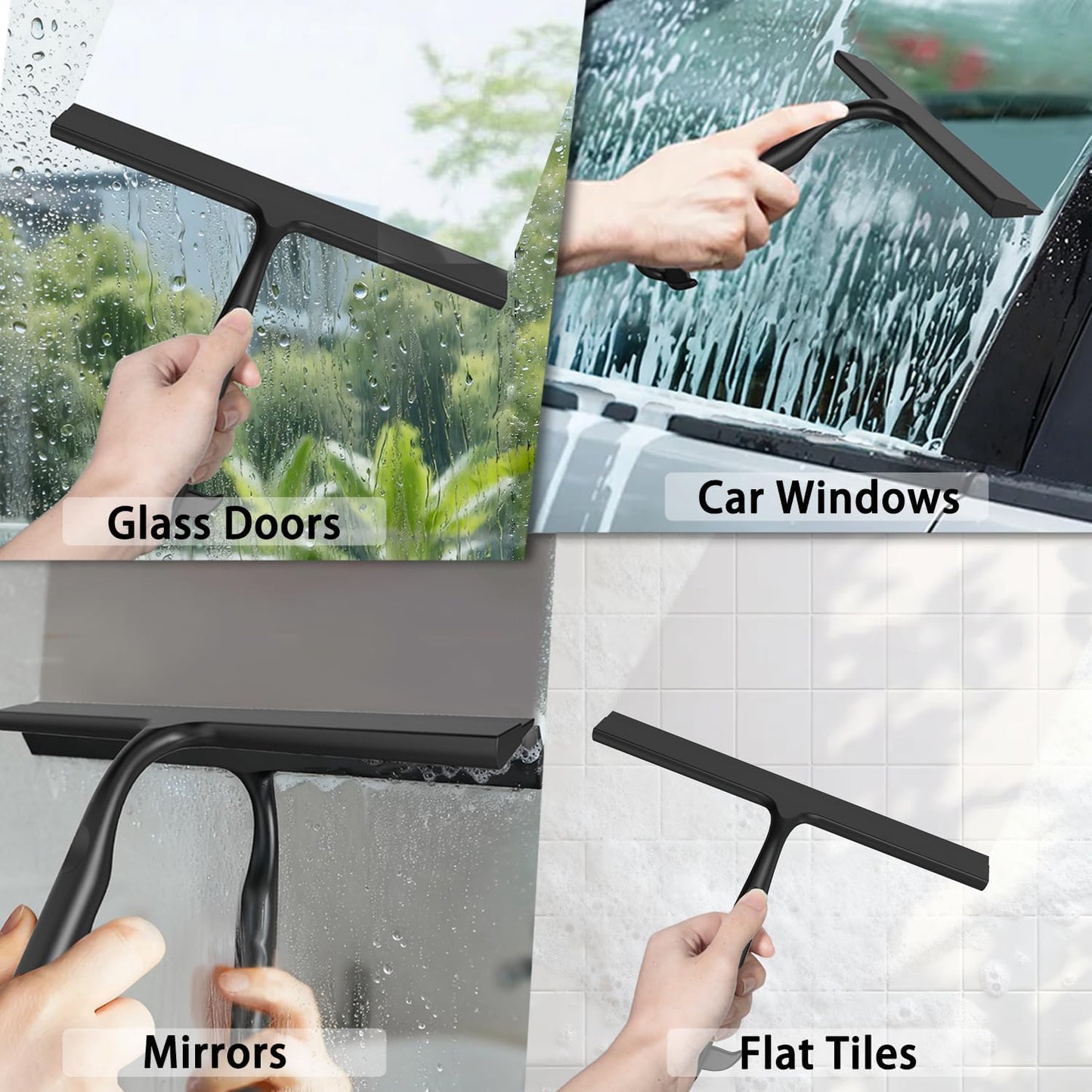 Shower Squeegee for Glass Doors,2-in-1 Silicone Shower Squeegee with Hook,Hang Anywhere | Streak-Free Bathroom Squeegee | Household Window Mirror Squeegee for Bathroom,Glass,Tile Wall,Car | Black