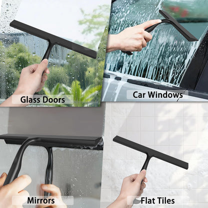 Shower Squeegee for Glass Doors,2-in-1 Silicone Shower Squeegee with Hook,Hang Anywhere | Streak-Free Bathroom Squeegee | Household Window Mirror Squeegee for Bathroom,Glass,Tile Wall,Car | Black