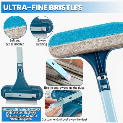 Window Screen Cleaning Brush,Upgraded 2-in-1 Window Screen Cleaner Tool | with Squeegee and Removable Dust Brush,Windows,Doors,Porch & Glass Screens (Blue)