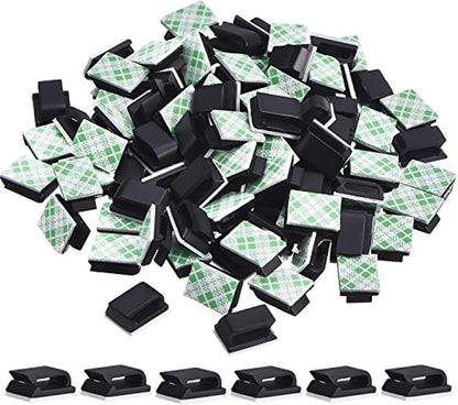 Hicarer 100 Pcs Adhesive Cable Clips Wire Clips Management Wire Cable Holder Clamps Tie Cord Holder for Car Outdoor Wall String Lights Desk Home Office(Small, White)