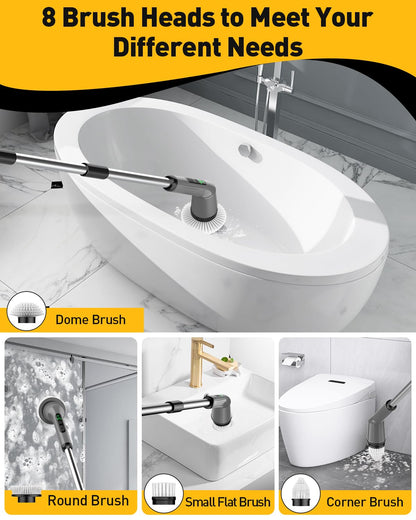 Shower Scrubber with Long Handle, Shower Cleaner Brush with 8 Floor Machine Pads, Cordless Electric Spin Scrubber for Cleaning with 2 Speed, Cleaning Supplies for Bathroom Bathtub Kitchen Floor Tile